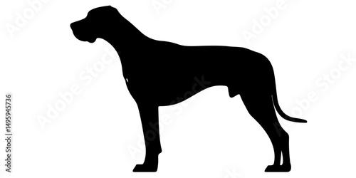 Clean silhouette of muscular dog in side profile with smooth contours and long tail
