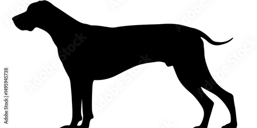 Side profile silhouette of powerful dog in confident standing pose with straight tail
