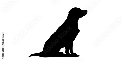 Side view silhouette of sitting dog on white background
