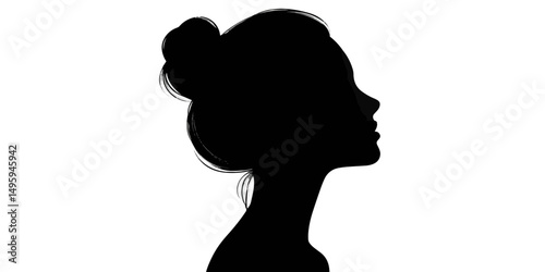 Profile silhouette of woman looking up with hair in a bun
