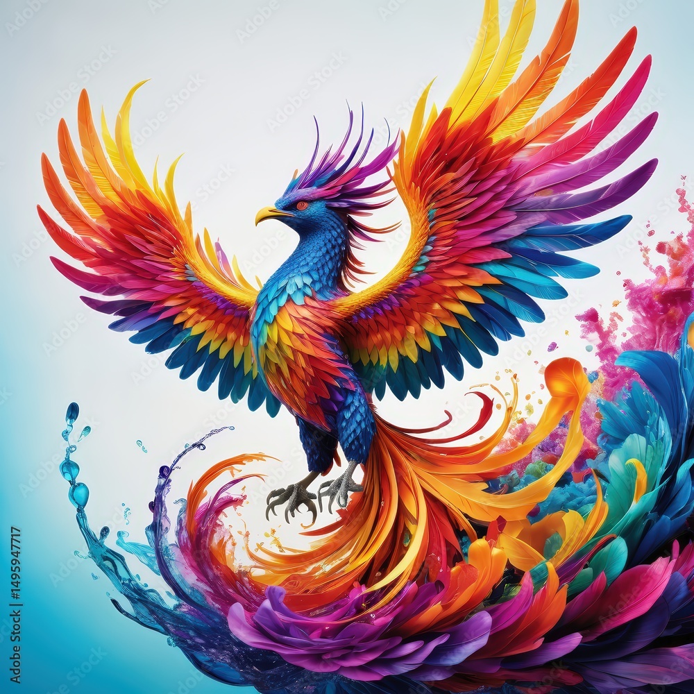 Fototapeta premium Colorful Phoenix Surrounded by Radiant Swirls of Bright Colors