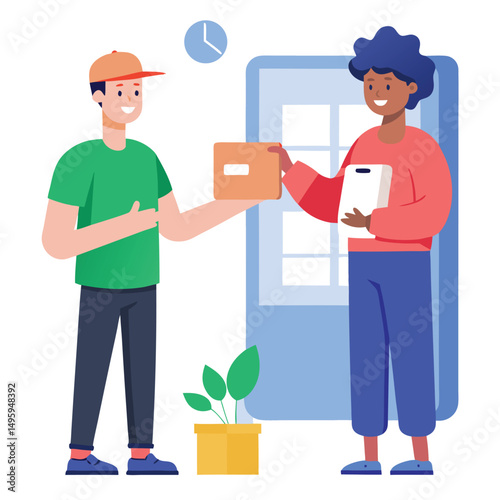 Delivery Person Giving Package to Customer at Home