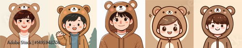 vector sheett of young men dressed as bears