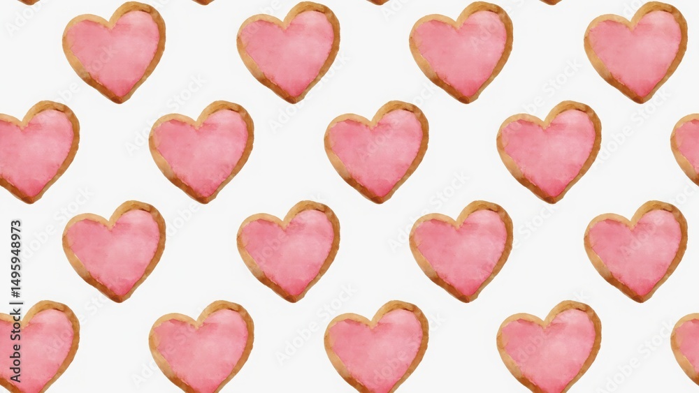 Fototapeta premium Seamless watercolor pattern with heart-shaped cookies
