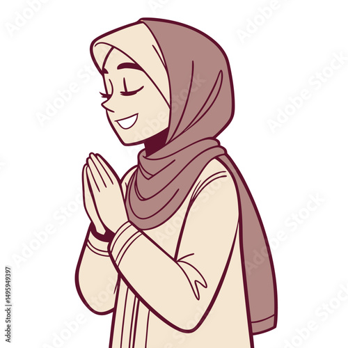 A beautiful muslim girl wearing a hijab is standing. Adobe Illustrator Artwork