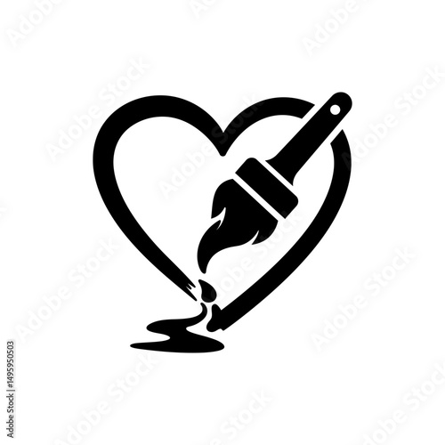 Paintbrush Drawing Heart Icon Representing Emotional Expression