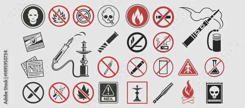 No smoking, No vaping combined sign. High resolution vector icon. Vector illustration eps file.