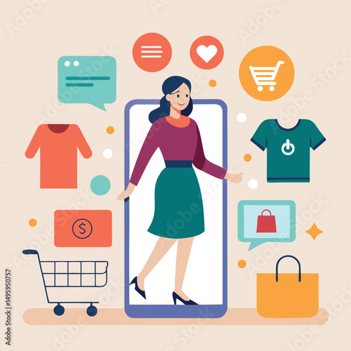 Woman Shopping Online Mobile App E Commerce Fashion Retail