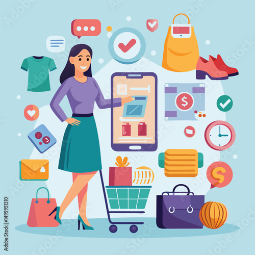 Woman Online Shopping Mobile App E Commerce