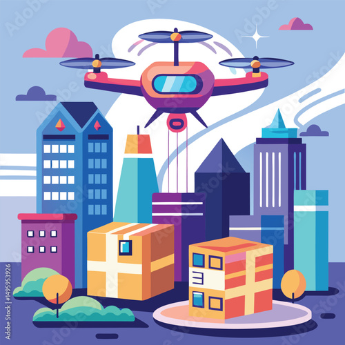 Drone Delivery Service in Modern Cityscape