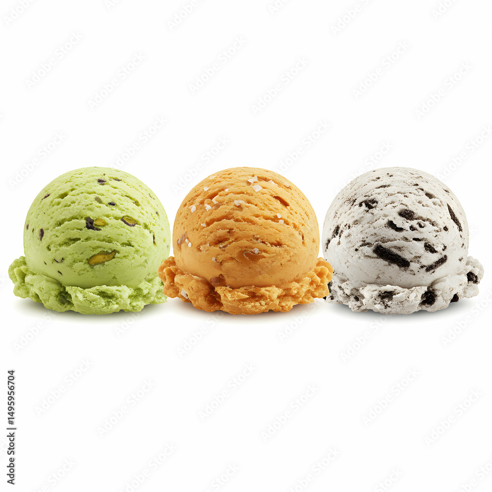 Fototapeta premium Ice Cream Scoops: Pistachio, Honey, Cookies & Cream