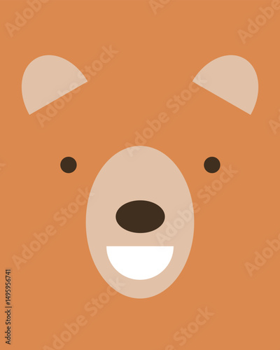 Kid teddy bear character. Picture for applique, embroidery or color engraving. Cartoon face of animal for baby card, poster, baby shower invitation, printing on fabric, postcard, wrapping paper. 