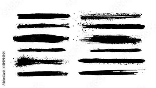 Vector black watercolor grunge stains and lines set, Collection of black paint brush strokes on isolated white background.
