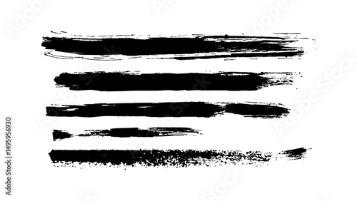 Vector black watercolor grunge stains and lines set, Collection of black paint brush strokes on isolated white background.