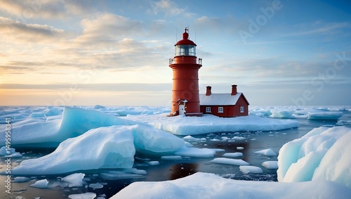 Lighthouse emerges from ice on baltic coast