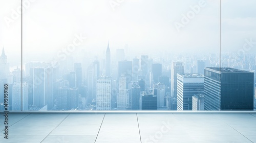 Empty modern office space with a cityscape view.