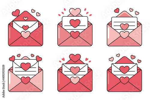 Six Adorable Valentine s Day Envelopes with Hearts and Letters