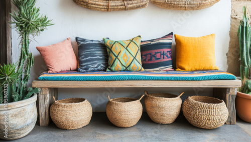 Colorful Throw Pillows and Cozy Sofa Interiors – Modern Home Decor Photography. AI generative.
