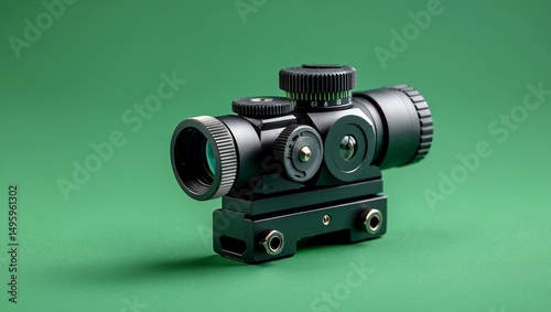 Modern optical collimator sight on green background photo