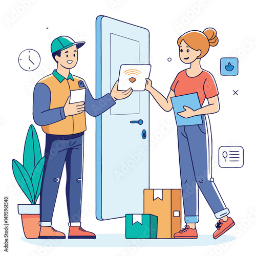 Contactless Delivery Service Happy Customer Receiving Package