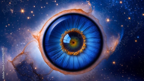 Mystical iris blooming under starry night sky