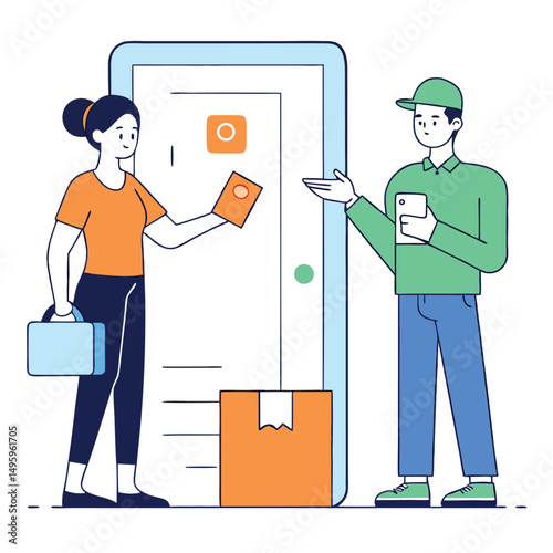 Online Package Delivery Service Woman Receiving Parcel