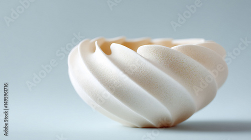 Abstract form, smooth textured vase. Creamy white swirls creating a modern sculpture. Perfect for design concepts, minimalist decor, and abstract art.