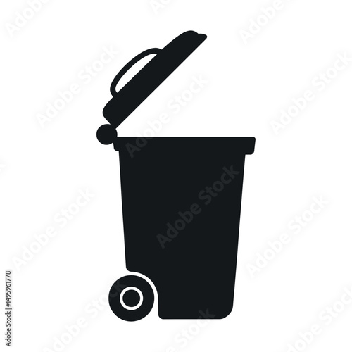 Open Wheeled Waste Bin Icon Black Silhouette Illustration