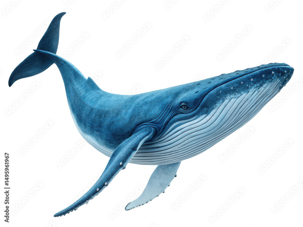 Fototapeta premium A blue whale swimming alone isolated on transparent background