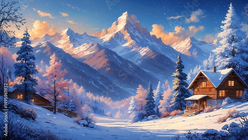 Nostalgic winter mountain view in serene beauty