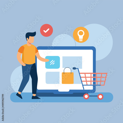 Man Shopping Online Laptop Ecommerce Website Interface