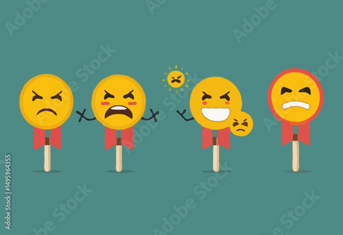 Satisfaction rating, customer feedback review or client survey, employee emotion raking, angry, sad or like, marketing review concept, customer or employee with emoji emotion as user satisfactio