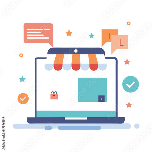 Online Shopping Store Laptop Interface Design Illustration