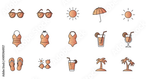 Summer Vacation Icons Sun, Beach, Drinks, and More – Free Downloadable Vector Graphics