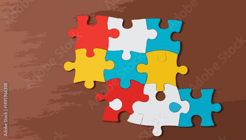 Solve puzzle problem, think of solution, finish or accomplishment, creativity idea or challenge, connect jigsaw piece to resolve work or business trouble, complete jigsaw puzzl