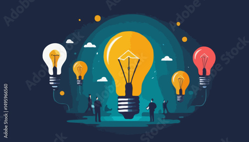 Entrepreneur business idea creating startup company, start new business with creativity, innovation, company founder, inventor or development, businessman connect lightbulb idea with launching rocke