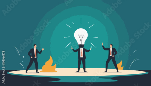 Entrepreneur business idea creating startup company, start new business with creativity, innovation, company founder, inventor or development, businessman connect lightbulb idea with launching rocke