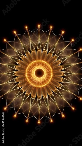 Wallpaper Mural an intricate and mesmerizing, glowing mandala pattern against a deep black background. This artwork is designed to evoke a sense of wonder and spiritual depth Torontodigital.ca