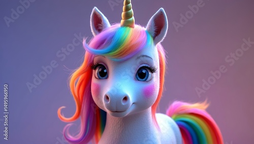 Radiant photorealistic unicorn with enchanting rainbow colors