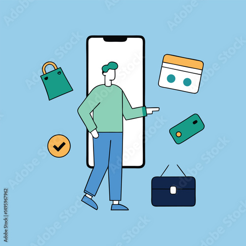Mobile Shopping Experience Man Using Smartphone for Online Purchases