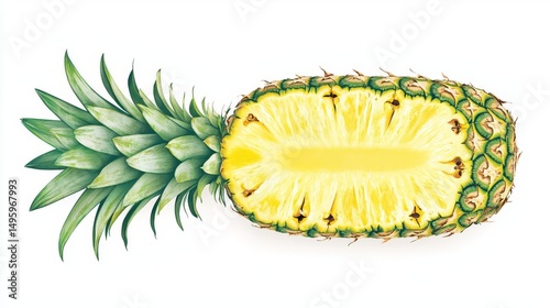 Vibrant yellow pineapple cut open, showcasing its fresh and juicy interior. photo