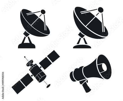 Satellite Dish Icons Communication Technology Broadcasting Space Exploration Satellite Megaphone