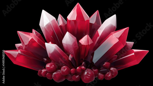 Wallpaper Mural A cluster of deep red crystals with angular formations reflects light creating a gemstone-like effect against the stark black background, shining brightly. Torontodigital.ca