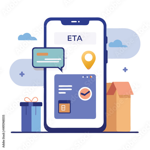Smartphone App Tracking Package Delivery ETA with Map Location