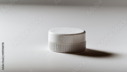 Simple mockup of a white bottle cap on a minimalist background for branding purposes.