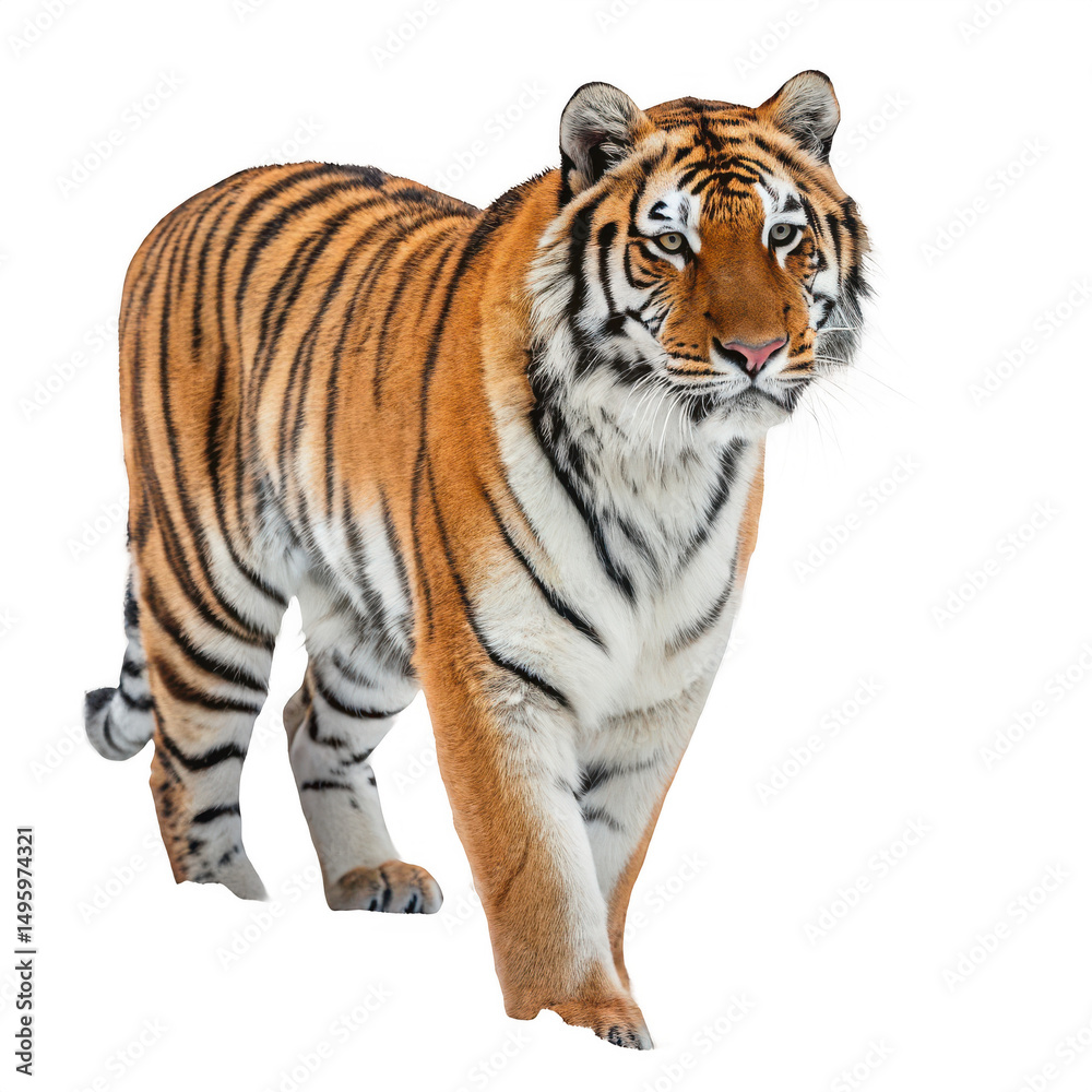 Fototapeta premium A tiger standing uprightly isolated on transparent background