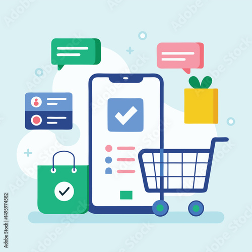 Mobile Phone Shopping App Interface with Cart and Checklist