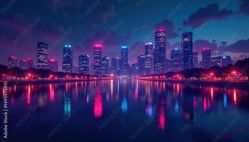 Fototapeta premium Geometric shapes forming a late night cityscape pattern , night, skyscraper, cityscape pattern