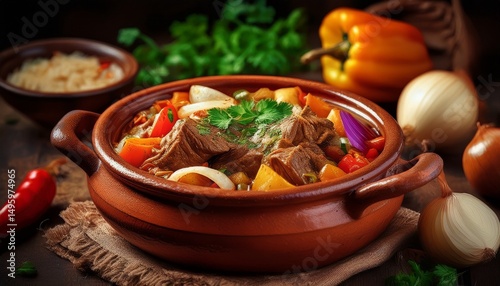 Kavarma – Schmorgericht mit Schweinefleisch und Gemüse photo