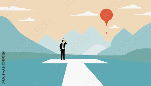 Decision making right or wrong, decide or determination to solve problem, solution, choice or choosing pathway, thinking or challenge for result concept, businessman choosing right or wrong decision